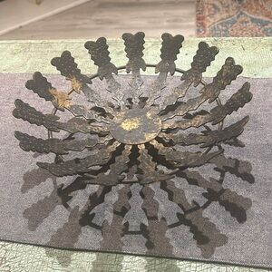 Vintage Handcrafted Metal Lobeco Art Of Spain Brutalist Footed Basket Bowl